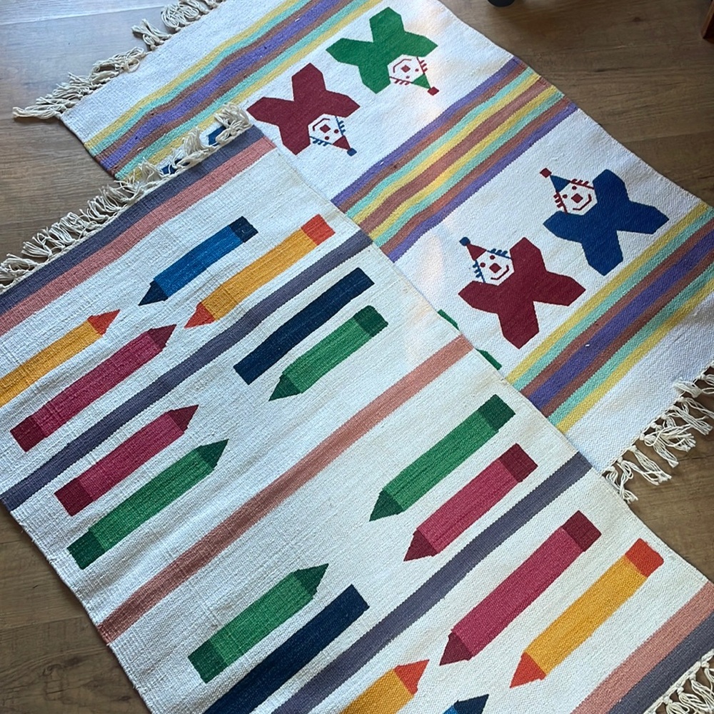 Lot of 2 handwoven cotton reversible rugs  24”x38” one of a kind designs 🖍